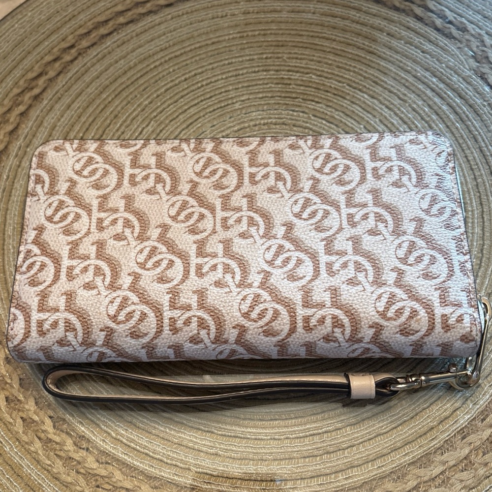 Coach Monogram Accordion Zip Around Wallet with Wrist Strap